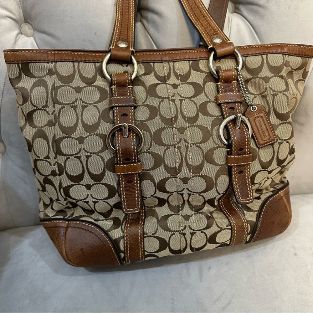 Coach Brown Leather Trim Signature Tote